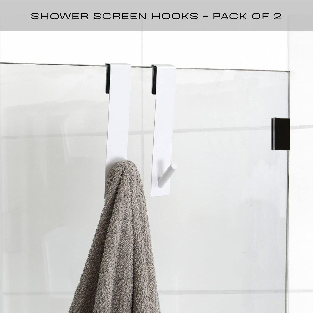 evideco White Shower Door Hooks – Pack of 2 – Special for Frameless Glass Shower Doors – Ideal for Towels and Bathrobes Bathroom Storage & Furniture Hooks & Rails Hooks and Rails Over the door
