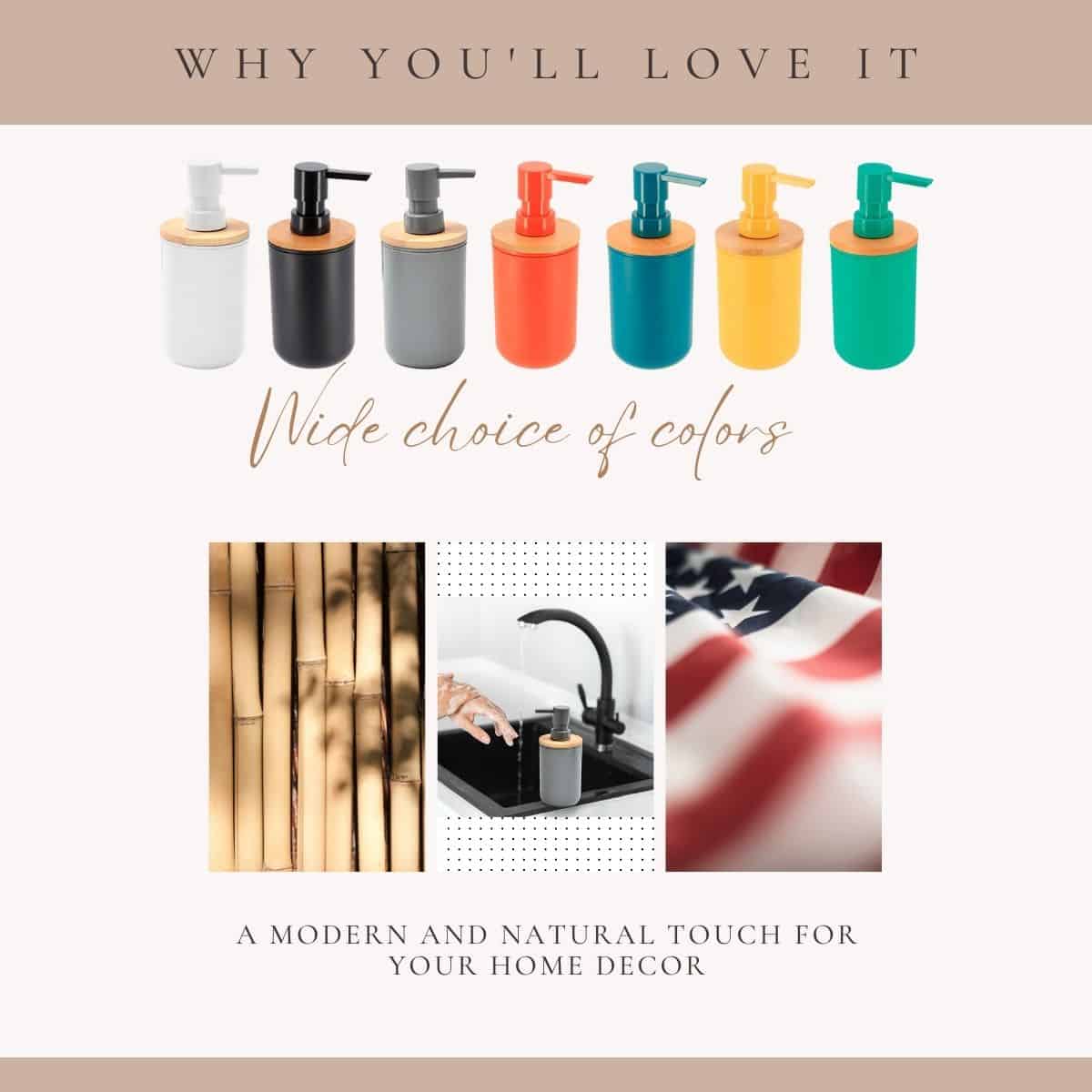 Evideco White Soap And Lotion Pump Dispenser Padang With Bamboo Top – 10 Fl Oz – Perfect For Kitchen And Bathroom Countertops Bathroom Accessories Soap & Lotion Dispensers