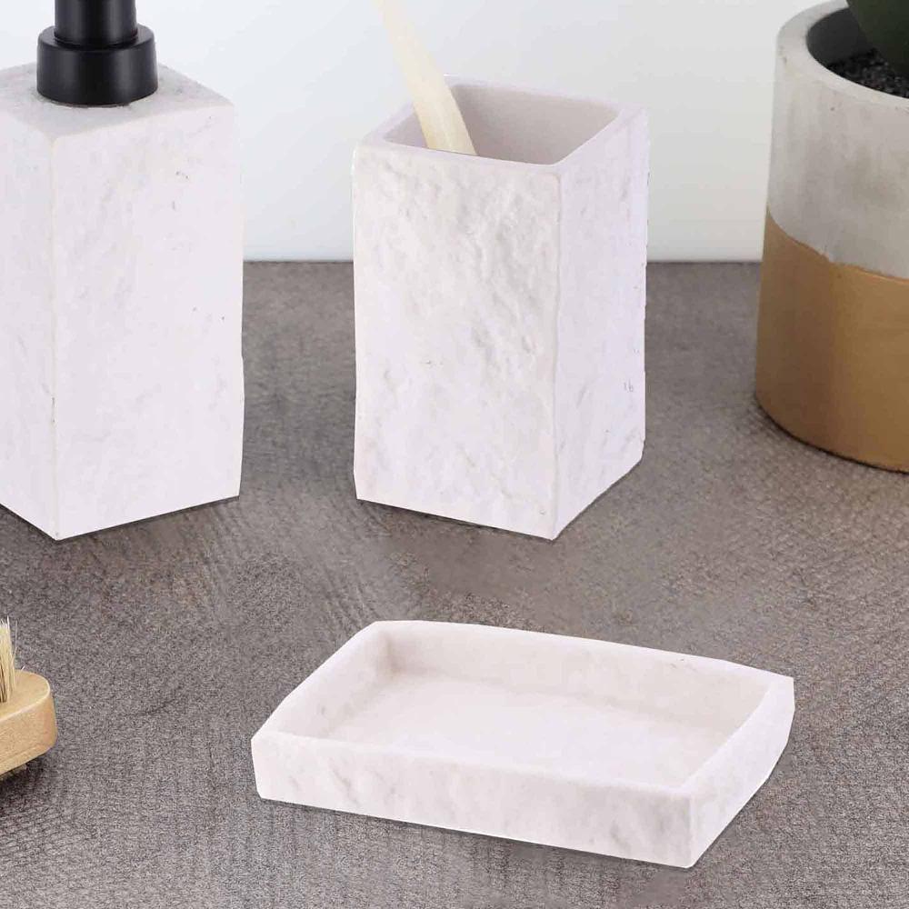 Evideco White Stone Effect Soap Dish Holder Cup Dispenser Tray Bathroom Accessories Soap Dishes