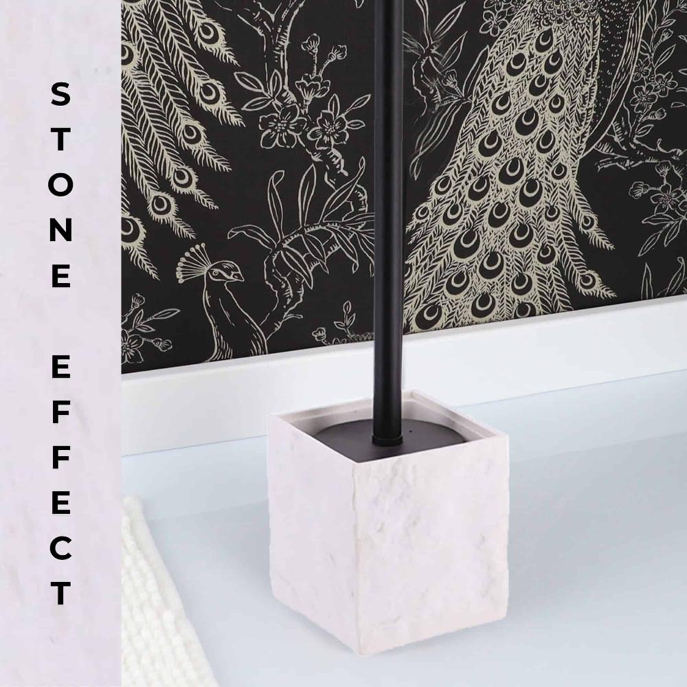 Evideco White Stone Effect Square Toilet Brush And Holder Set Toilet Seats & Accessories Toilet Brushes