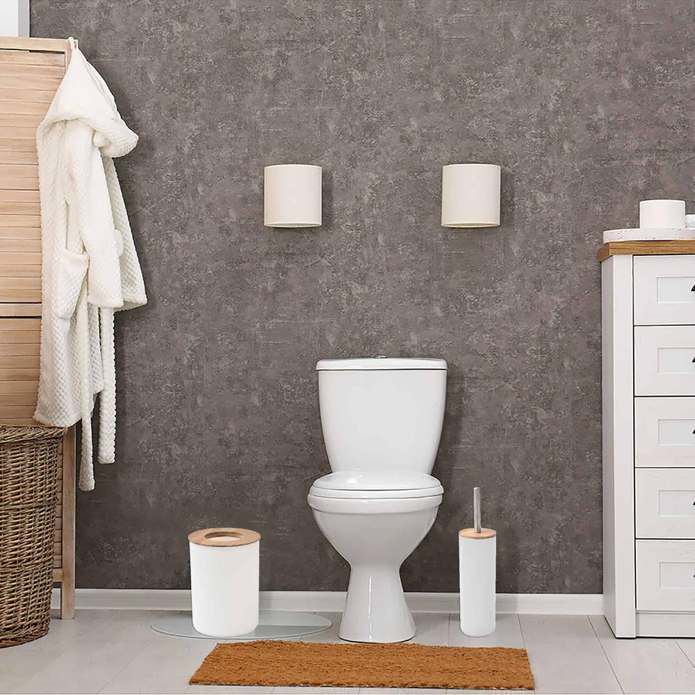 Evideco White Toilet Brush And Holder Set Padang With Bamboo Top – Stylish Bathroom Cleaning Solution For Modern Homes Toilet Seats & Accessories Toilet Brushes