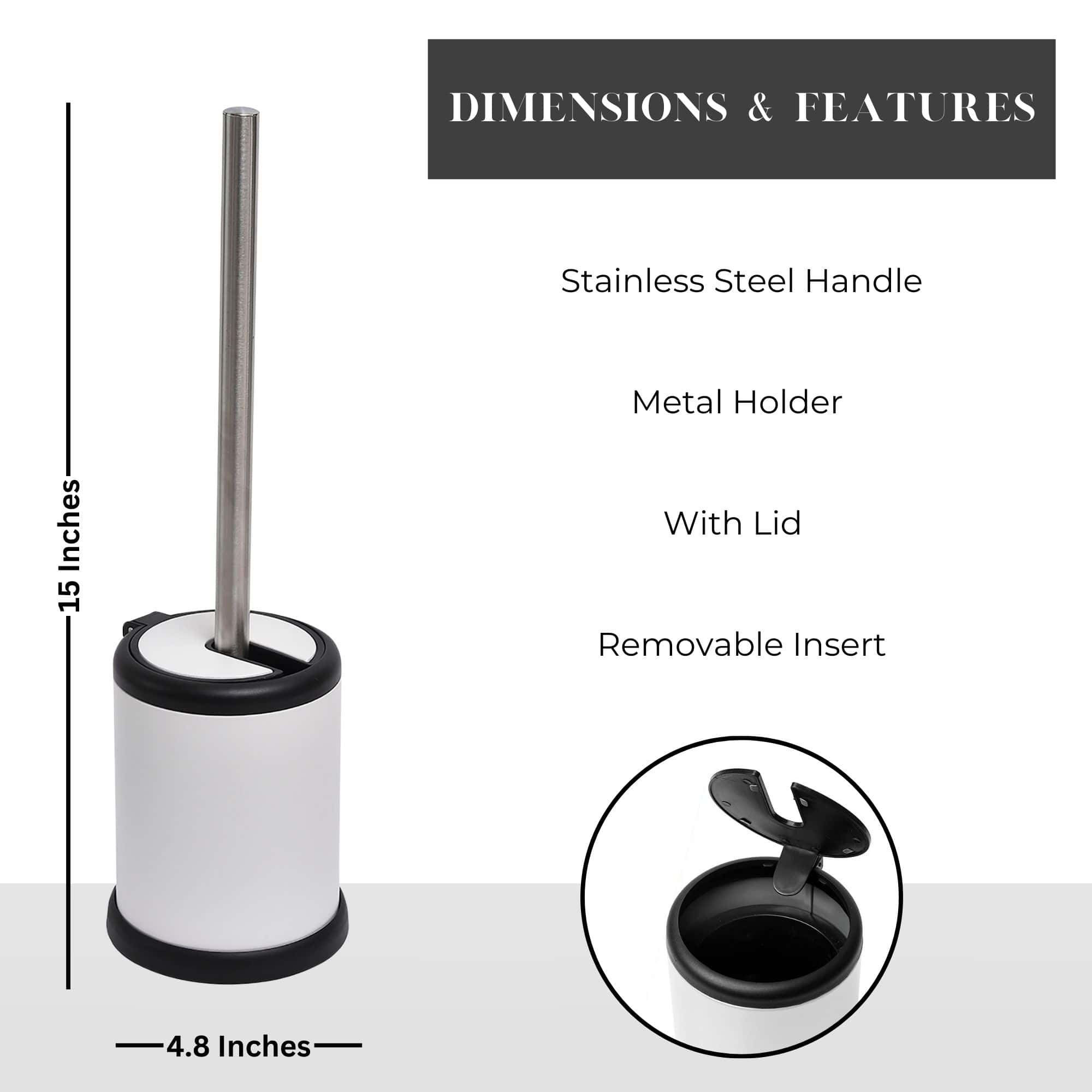 Evideco White Toilet Brush Set With Stainless Steel Handle Folding Lid And Removable Insert – Compact Design For Modern Bathrooms Toilet Seats & Accessories Toilet Brushes