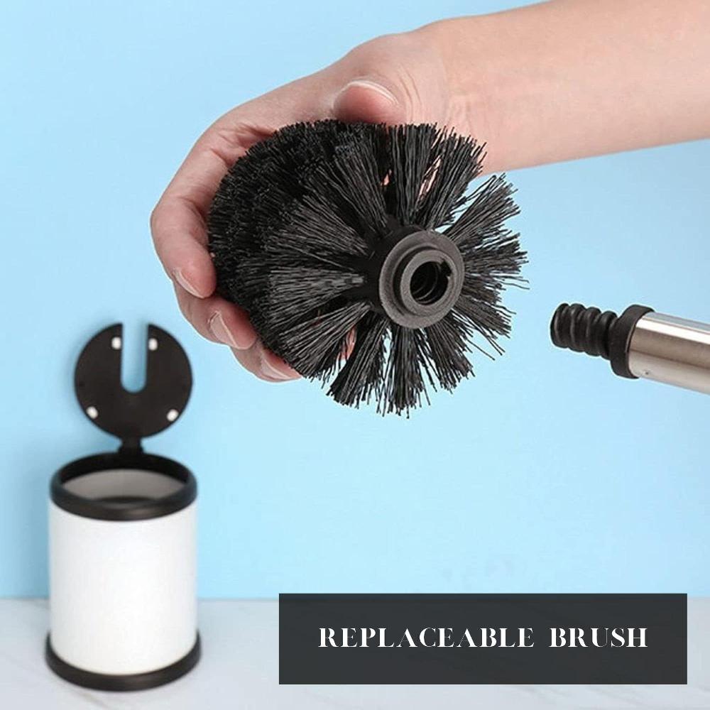 Evideco White Toilet Brush Set With Stainless Steel Handle Folding Lid And Removable Insert – Compact Design For Modern Bathrooms Toilet Seats & Accessories Toilet Brushes