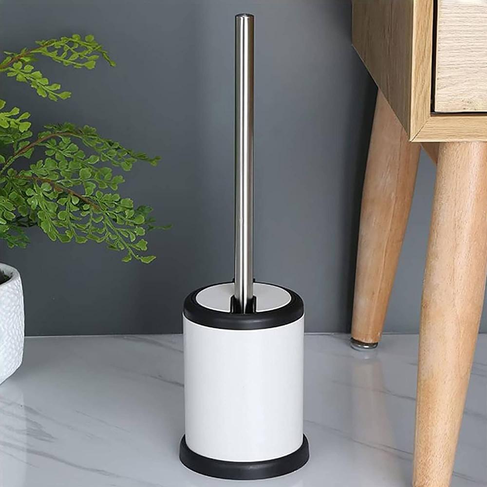 evideco White Toilet Brush Set with Stainless Steel Handle Folding Lid and Removable Insert – Compact Design for Modern Bathrooms Toilet Seats & Accessories Toilet Brushes