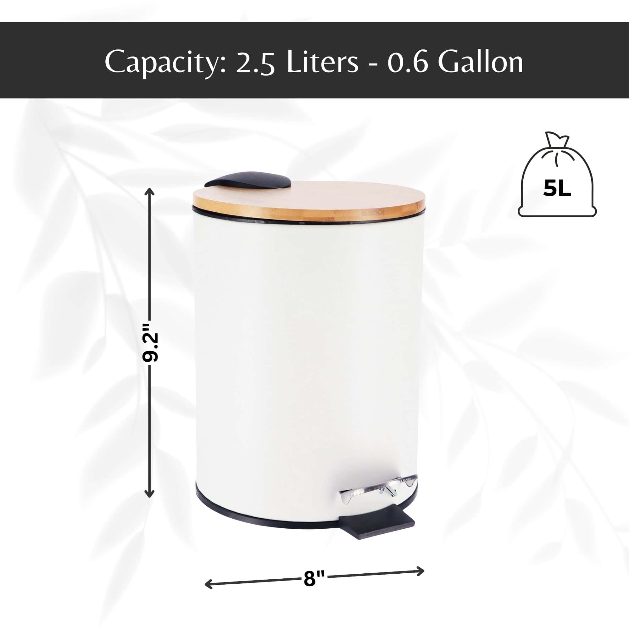 Evideco White Trash Can With Bamboo Lid And Pedal 2.5L Capacity Toilet Seats & Accessories Toilet Wastebaskets Design & Solid