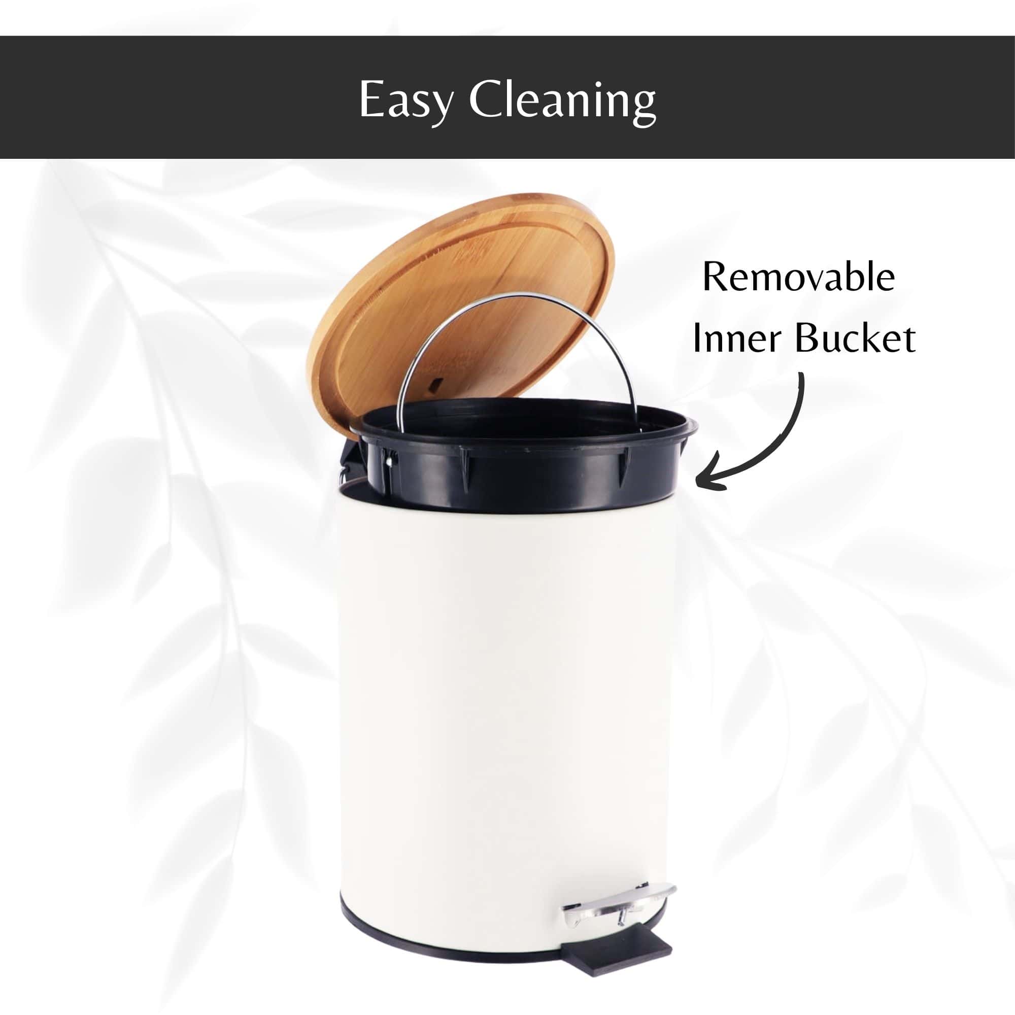 Evideco White Trash Can With Bamboo Lid And Pedal 2.5L Capacity Toilet Seats & Accessories Toilet Wastebaskets Design & Solid