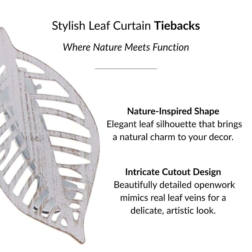 Evideco Whitewash Leaf Curtain Tiebacks Set Of 2 Home Accessories Tie Backs & Magnets Curtain Clips Metal Curtain Clips