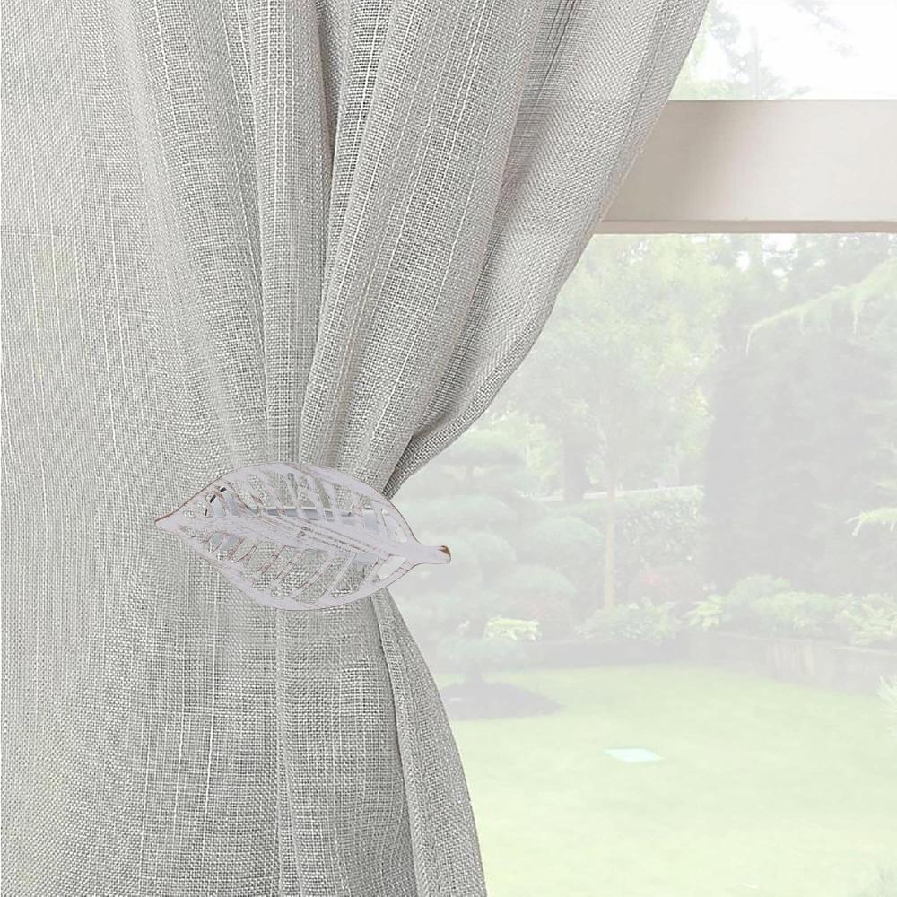 Evideco Whitewash Leaf Curtain Tiebacks Set Of 2 Home Accessories Tie Backs & Magnets Curtain Clips Metal Curtain Clips