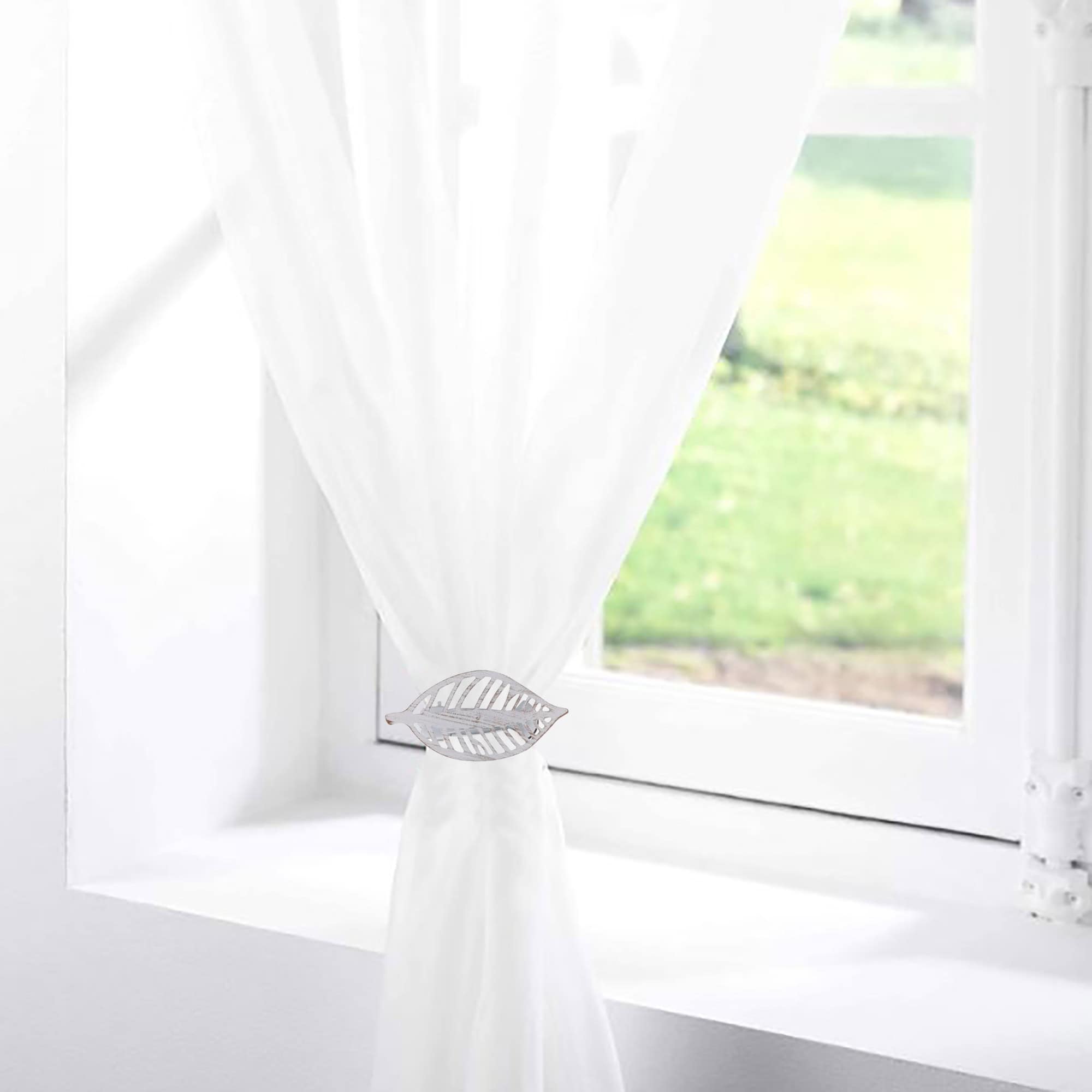 evideco Whitewash Leaf Curtain Tiebacks Set of 2 Home Accessories Tie Backs & Magnets Curtain Clips Metal Curtain Clips