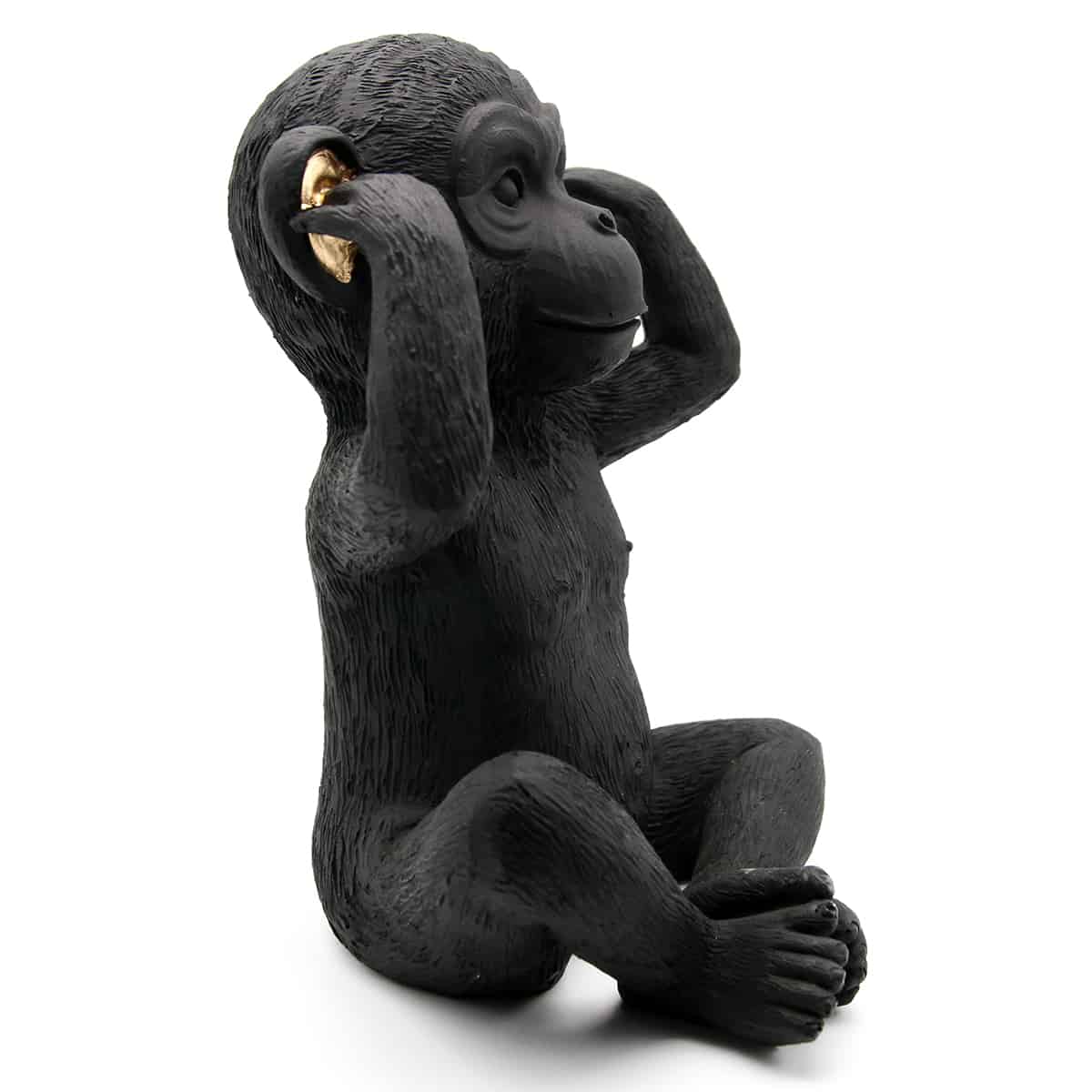 evideco Wise Monkey Hear No Evil Statuette Resin Black Gold Home Accessories Statuettes