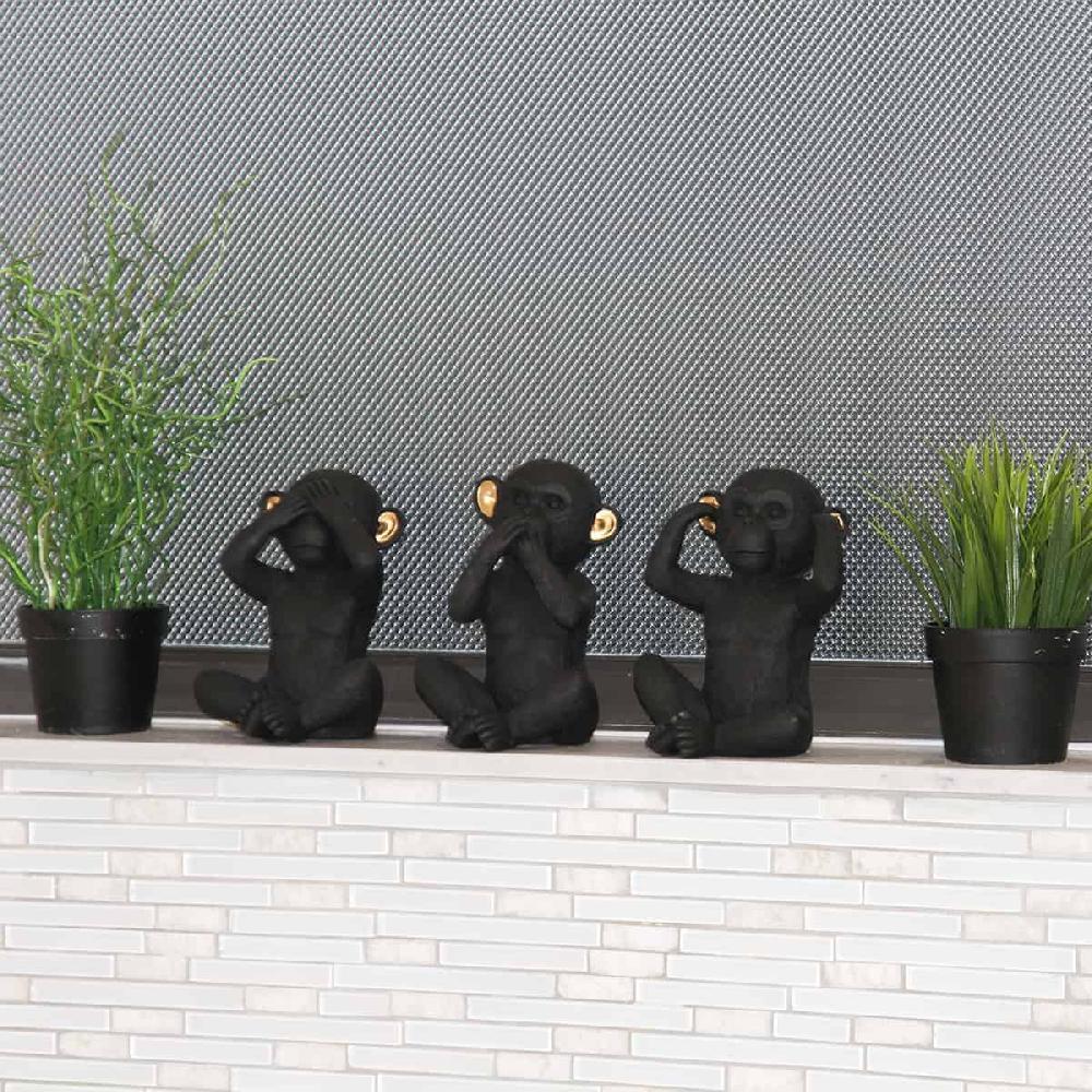 Evideco Wise Monkey See No Evil Statuette Resin Black Gold Home Accessories Statuettes