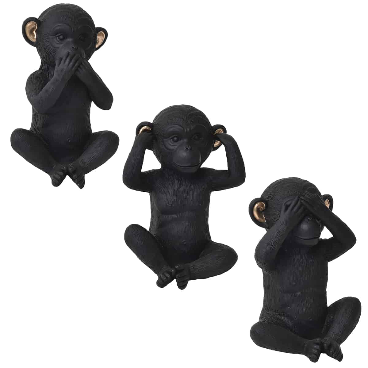 Evideco Wise Monkey Speak No Evil Statuette Resin Black Gold Home Accessories Statuettes