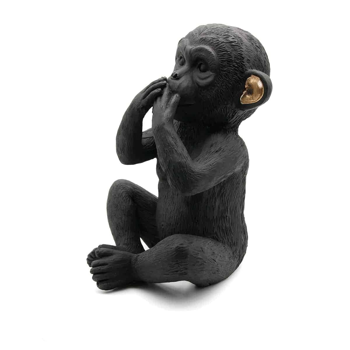 evideco Wise Monkey Speak No Evil Statuette Resin Black Gold Home Accessories Statuettes