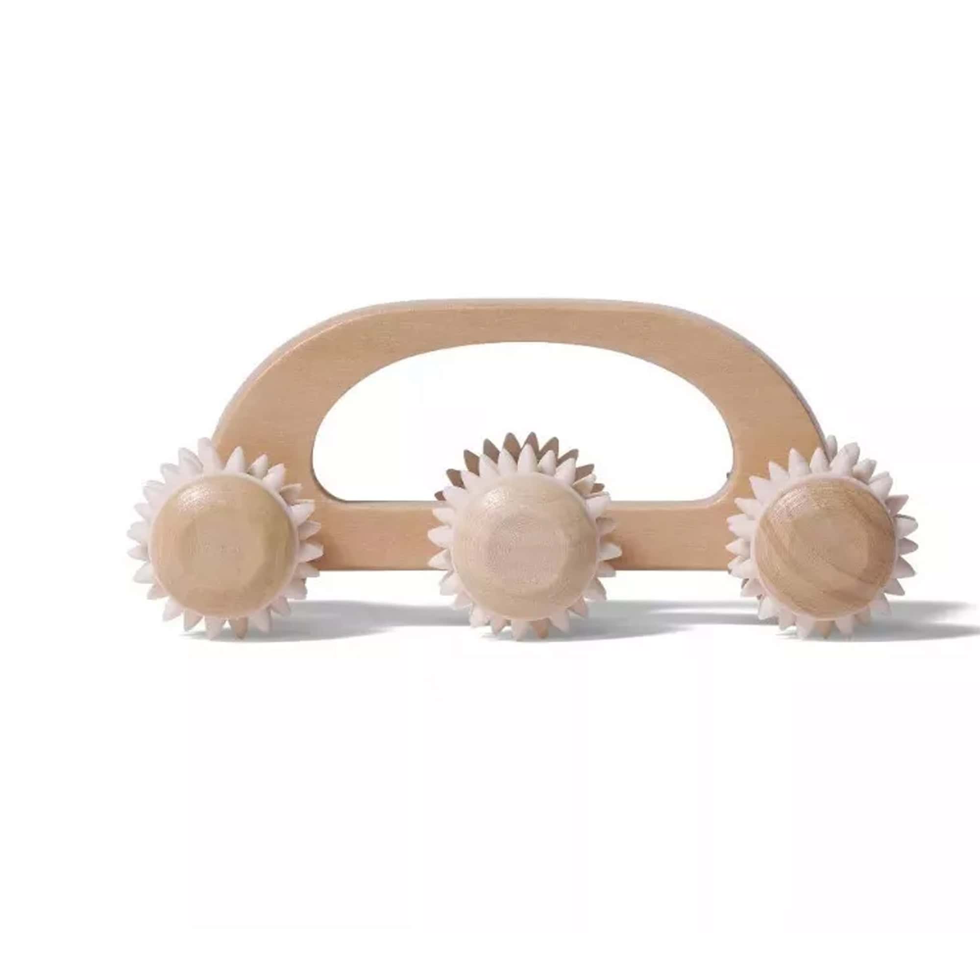 Evideco Wooden Handheld 6-Wheel Massage Roller – Deep Tissue Muscle Relaxation Stress Relief And Circulation Booster Spa Wellness Accessories