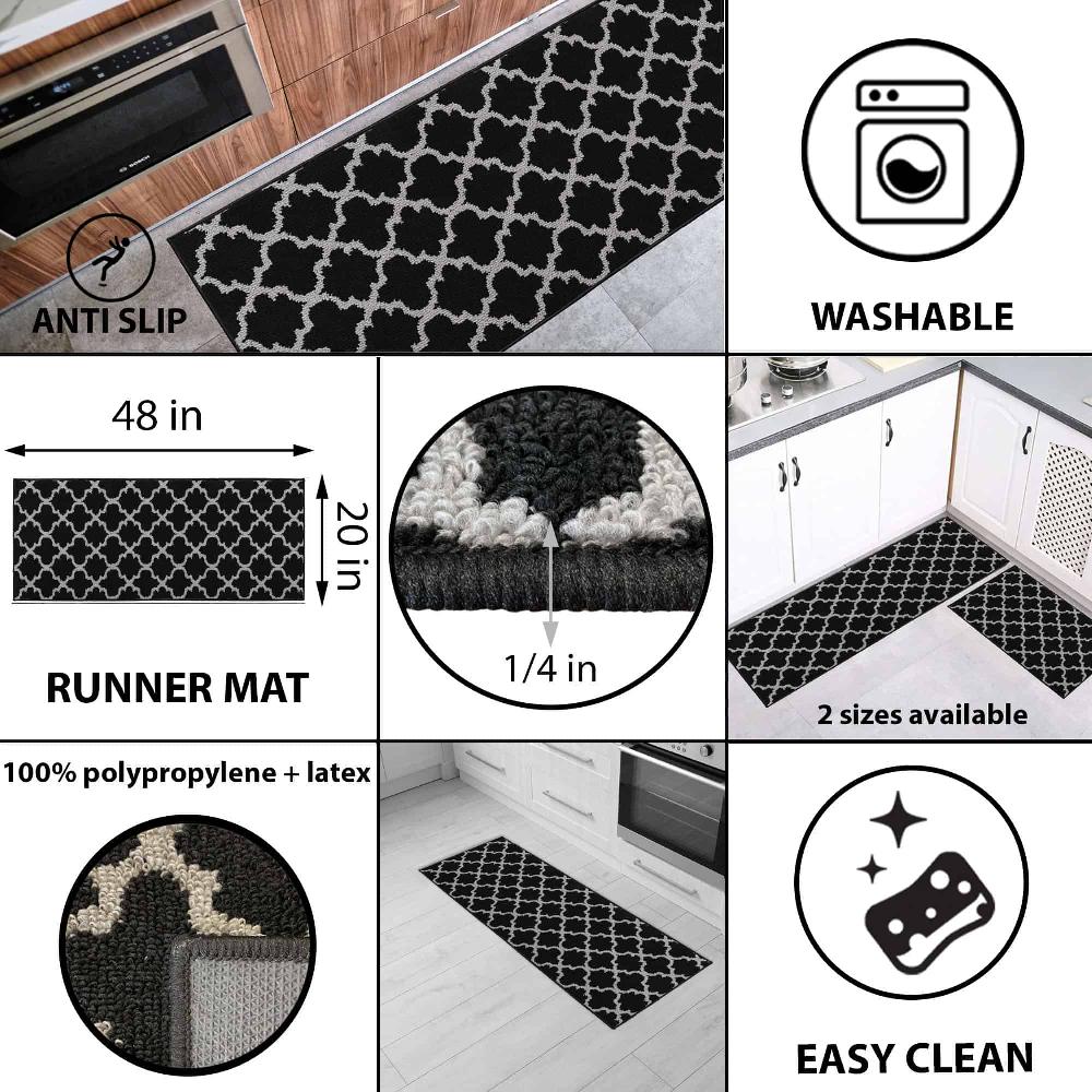 Evideco Wool Effect Arabesque Kitchen Runner Rug 48 X 20 Black Gray Home Accessories Kitchen Mats