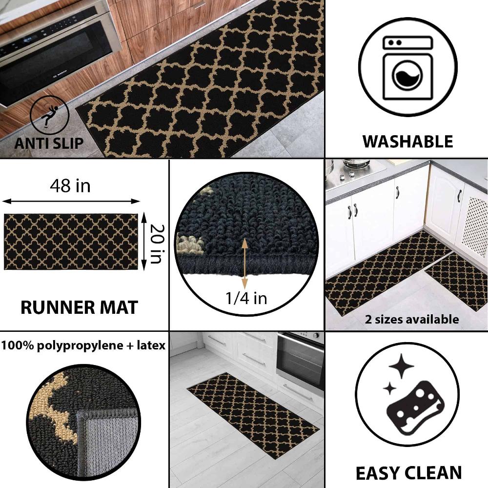 Evideco Wool Effect Arabesque Kitchen Runner Rug 48 X 20 Black Tan Home Accessories Kitchen Mats