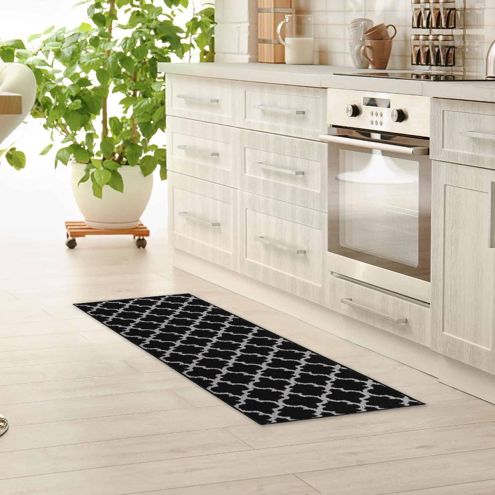 Evideco Wool Effect Arabesque Kitchen Runner Rug 48 X 20 Black Gray Home Accessories Kitchen Mats