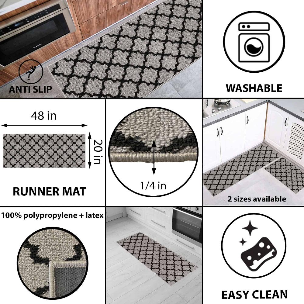 Evideco Wool Effect Arabesque Kitchen Runner Rug 48 X 20 Gray Black Home Accessories Kitchen Mats