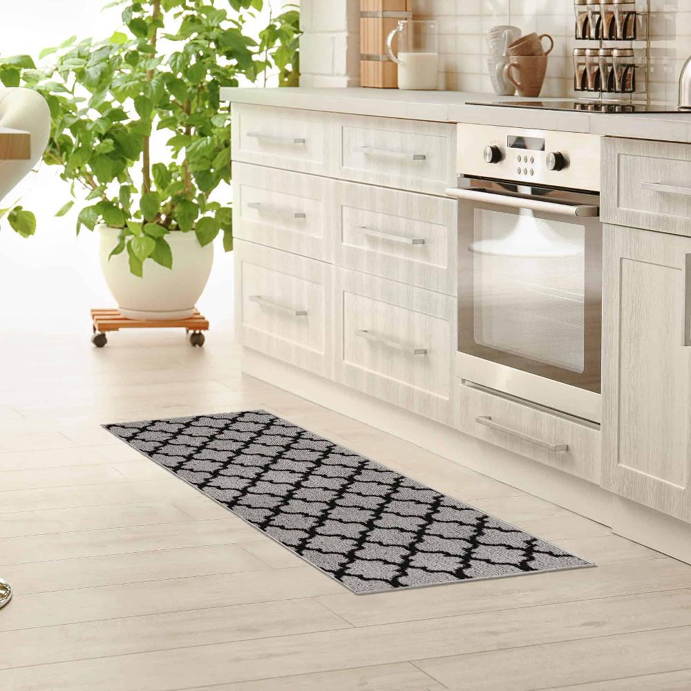 evideco Wool Effect Arabesque Kitchen Runner Rug 48 x 20 Gray Black Home Accessories Kitchen Mats