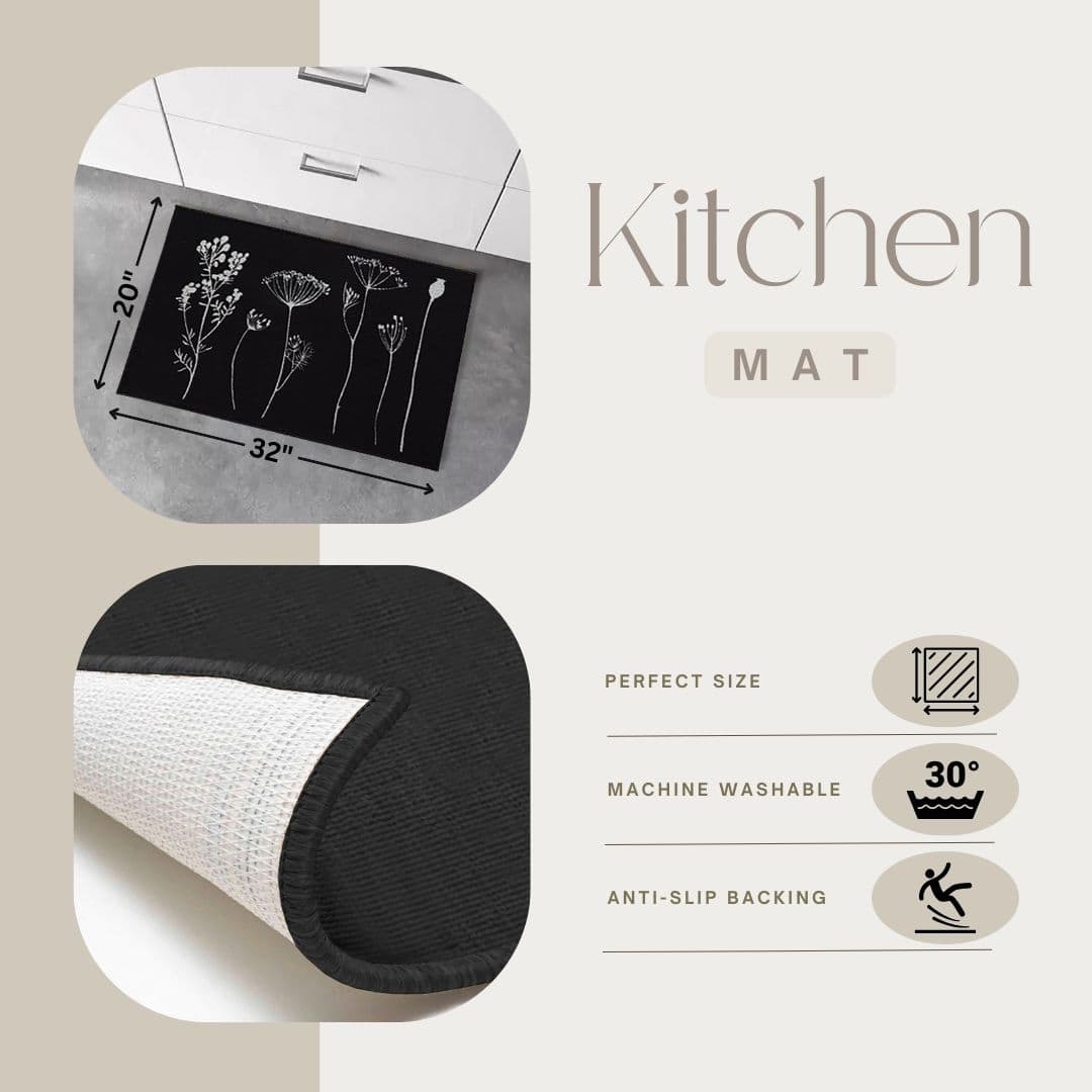 Evideco Wool Effect Wildflowers Kitchen Mat 32 X 20 Inches Black Gray Home Accessories Kitchen Mats