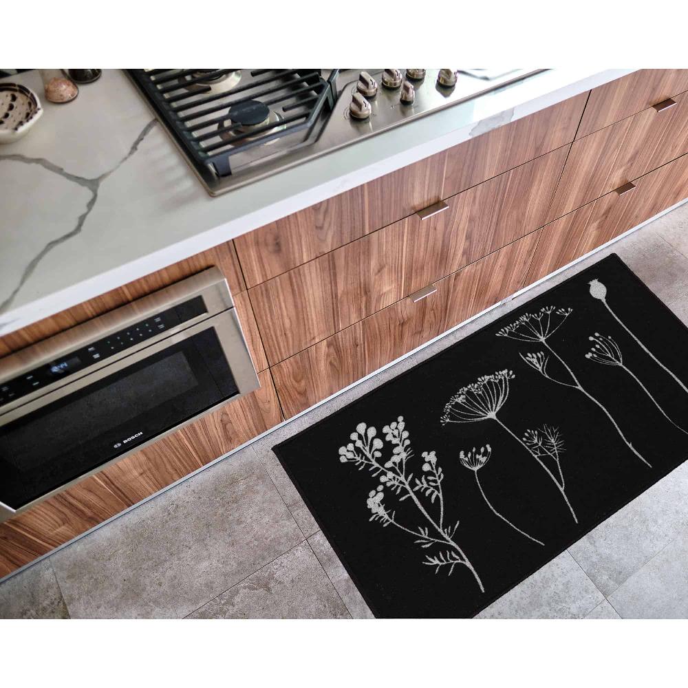 Evideco Wool Effect Wildflowers Kitchen Mat 32 X 20 Inches Black Gray Home Accessories Kitchen Mats