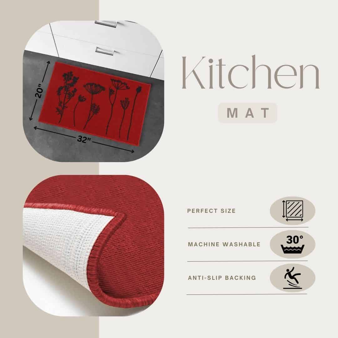 Evideco Wool Effect Wildflowers Kitchen Mat 32 X 20 Inches Red Black Home Accessories Kitchen Mats