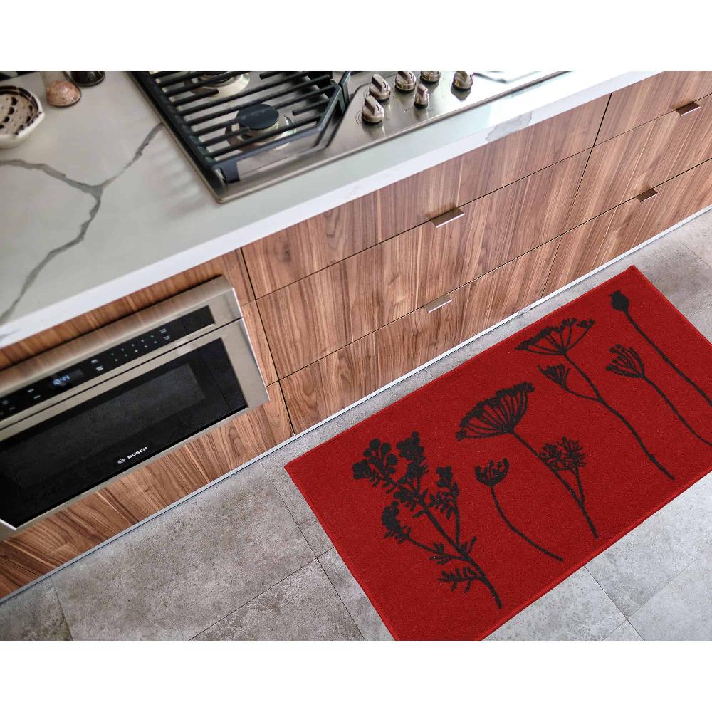 Evideco Wool Effect Wildflowers Kitchen Mat 32 X 20 Inches Red Black Home Accessories Kitchen Mats