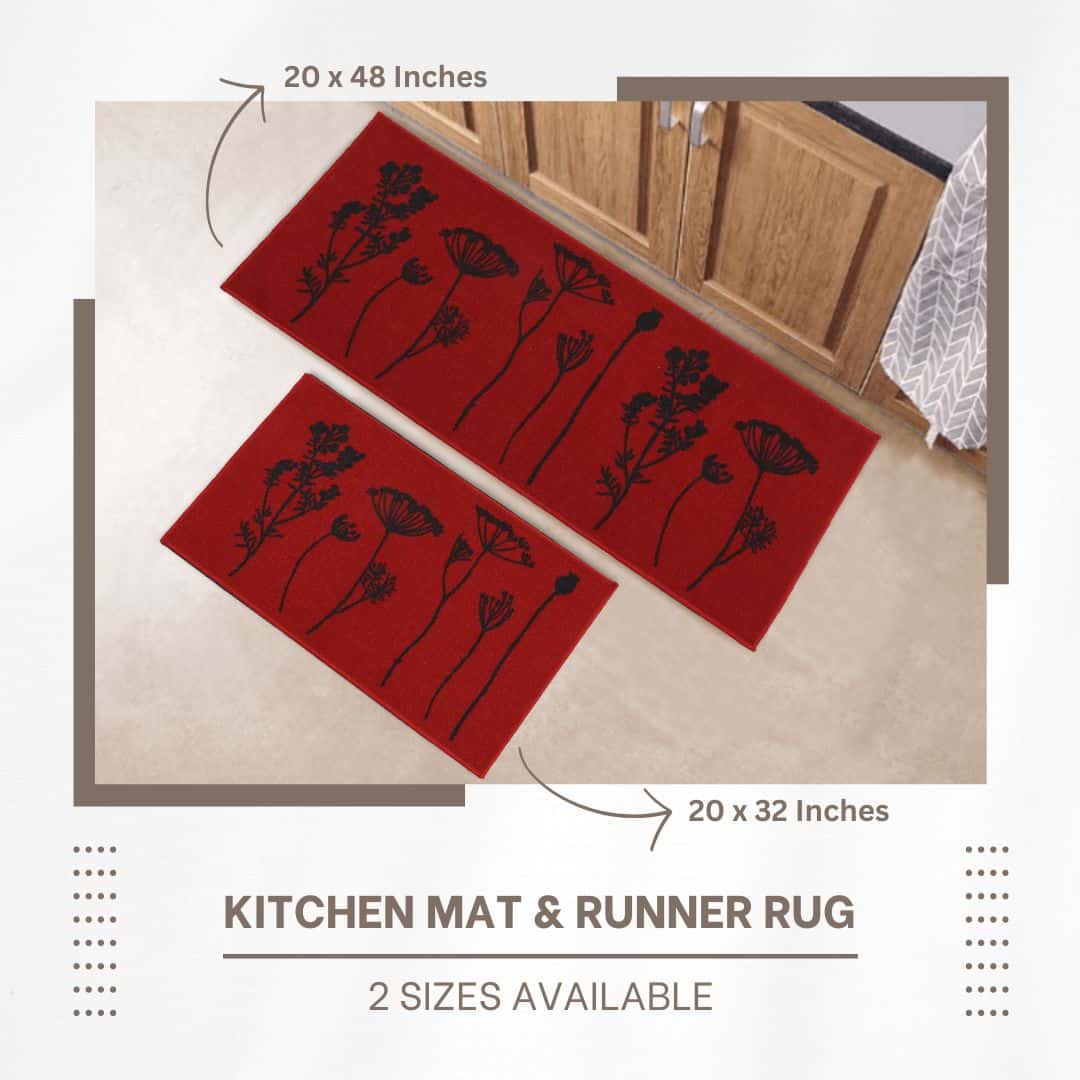 Evideco Wool Effect Wildflowers Kitchen Mat 32 X 20 Inches Red Black Home Accessories Kitchen Mats