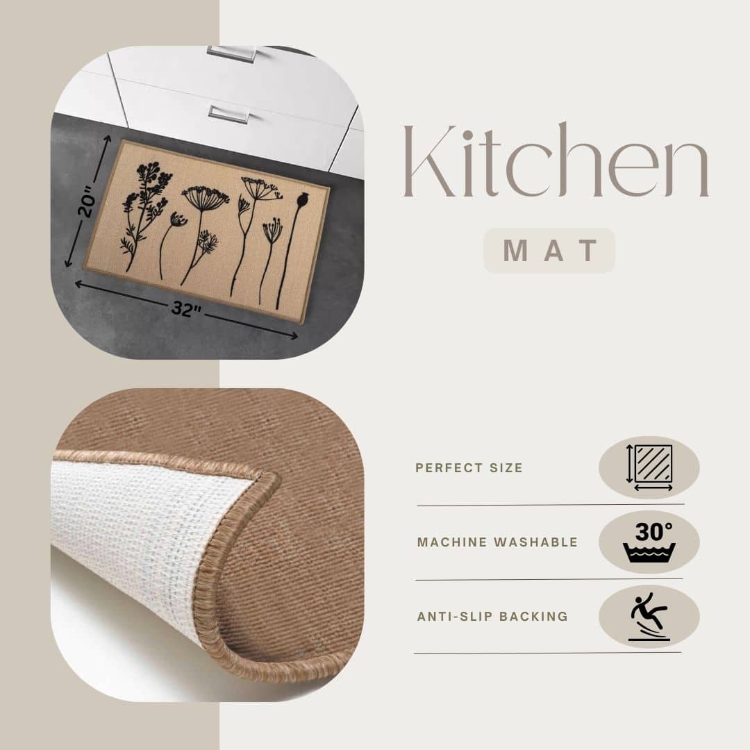 Evideco Wool Effect Wildflowers Kitchen Mat 32 X 20 Inches Tan Black Home Accessories Kitchen Mats