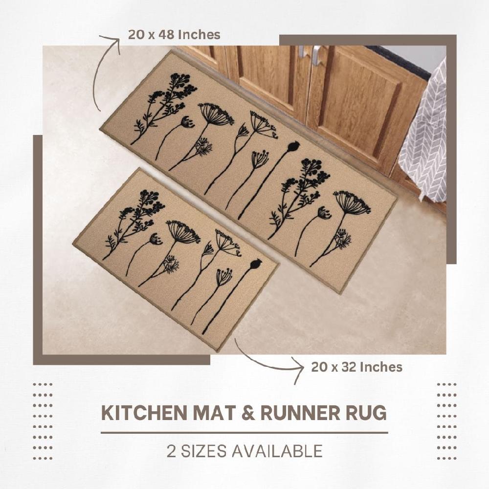 Evideco Wool Effect Wildflowers Kitchen Mat 32 X 20 Inches Tan Black Home Accessories Kitchen Mats