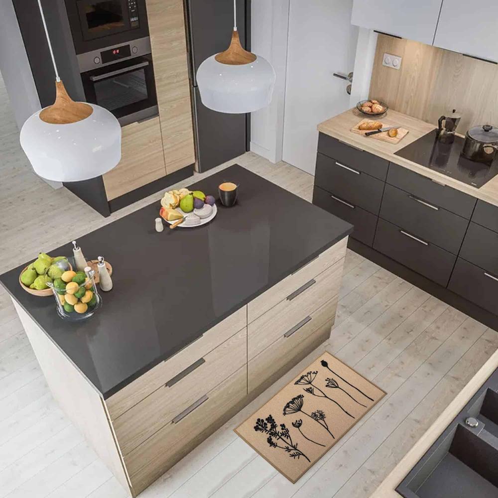 evideco Wool Effect Wildflowers Kitchen Mat 32 x 20 Inches Tan Black Home Accessories Kitchen Mats