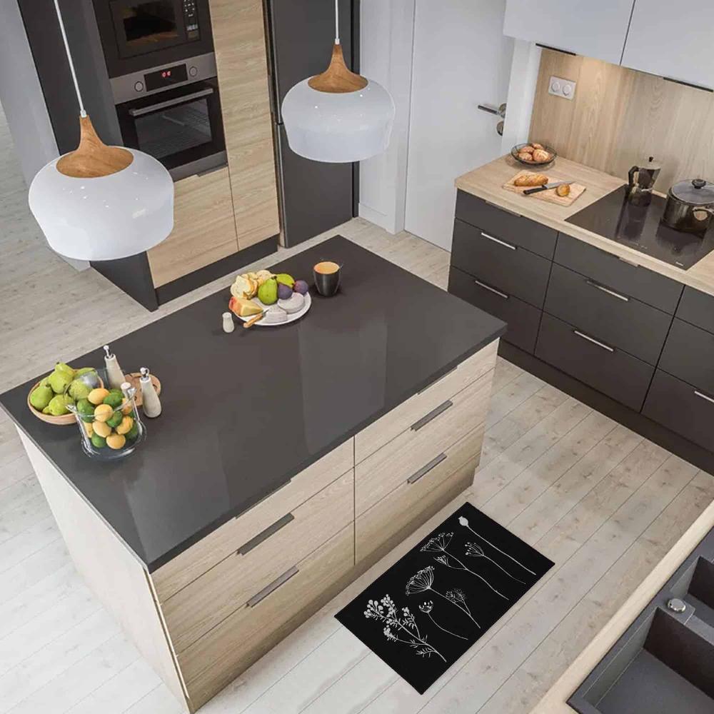 evideco Wool Effect Wildflowers Kitchen Mat 32 x 20 Inches Black Gray Home Accessories Kitchen Mats