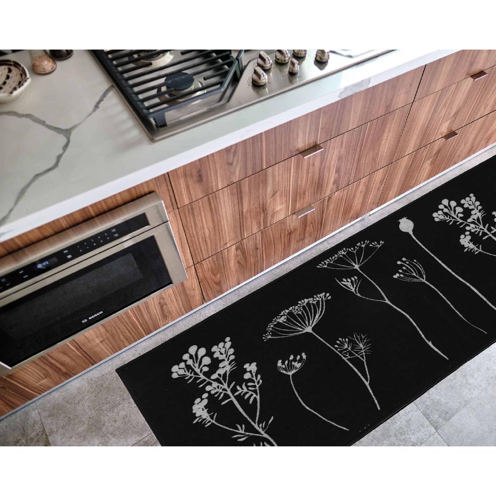 Evideco Wool Effect Wildflowers Kitchen Runner Rug 48 X 20 Inches Black Gray Home Accessories Kitchen Mats
