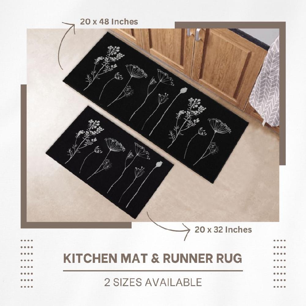 Evideco Wool Effect Wildflowers Kitchen Runner Rug 48 X 20 Inches Black Gray Home Accessories Kitchen Mats