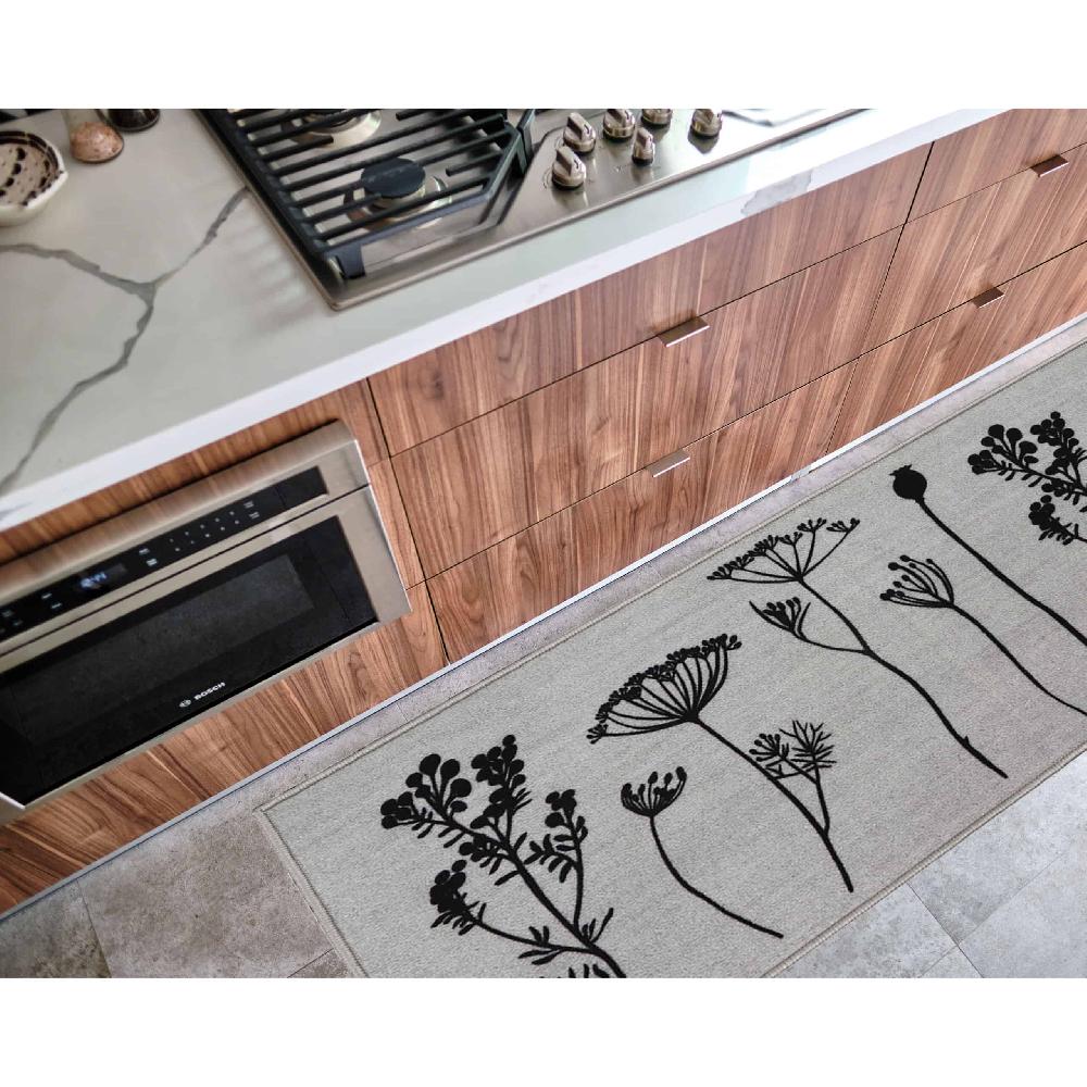 Evideco Wool Effect Wildflowers Kitchen Runner Rug 48 X 20 Inches Gray Black Home Accessories Kitchen Mats