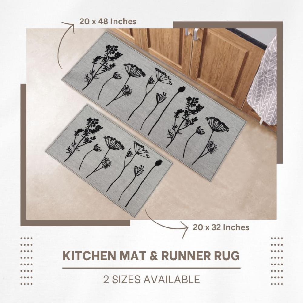 Evideco Wool Effect Wildflowers Kitchen Runner Rug 48 X 20 Inches Gray Black Home Accessories Kitchen Mats