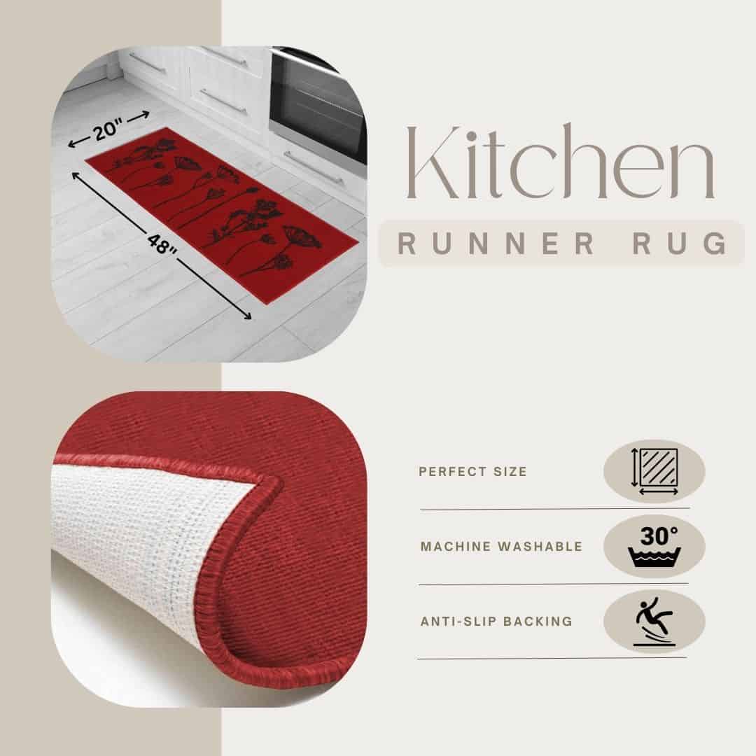 Evideco Wool Effect Wildflowers Kitchen Runner Rug 48 X 20 Inches Red Black Home Accessories Kitchen Mats