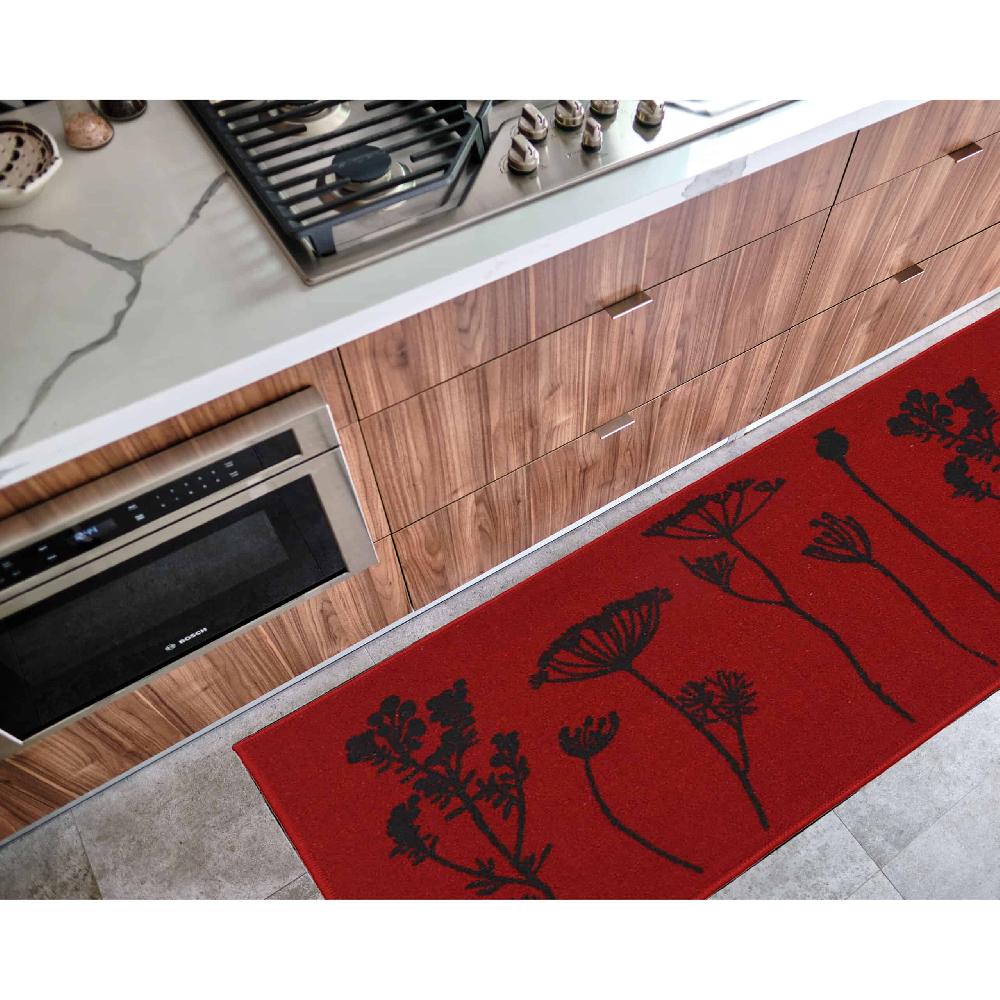 Evideco Wool Effect Wildflowers Kitchen Runner Rug 48 X 20 Inches Red Black Home Accessories Kitchen Mats