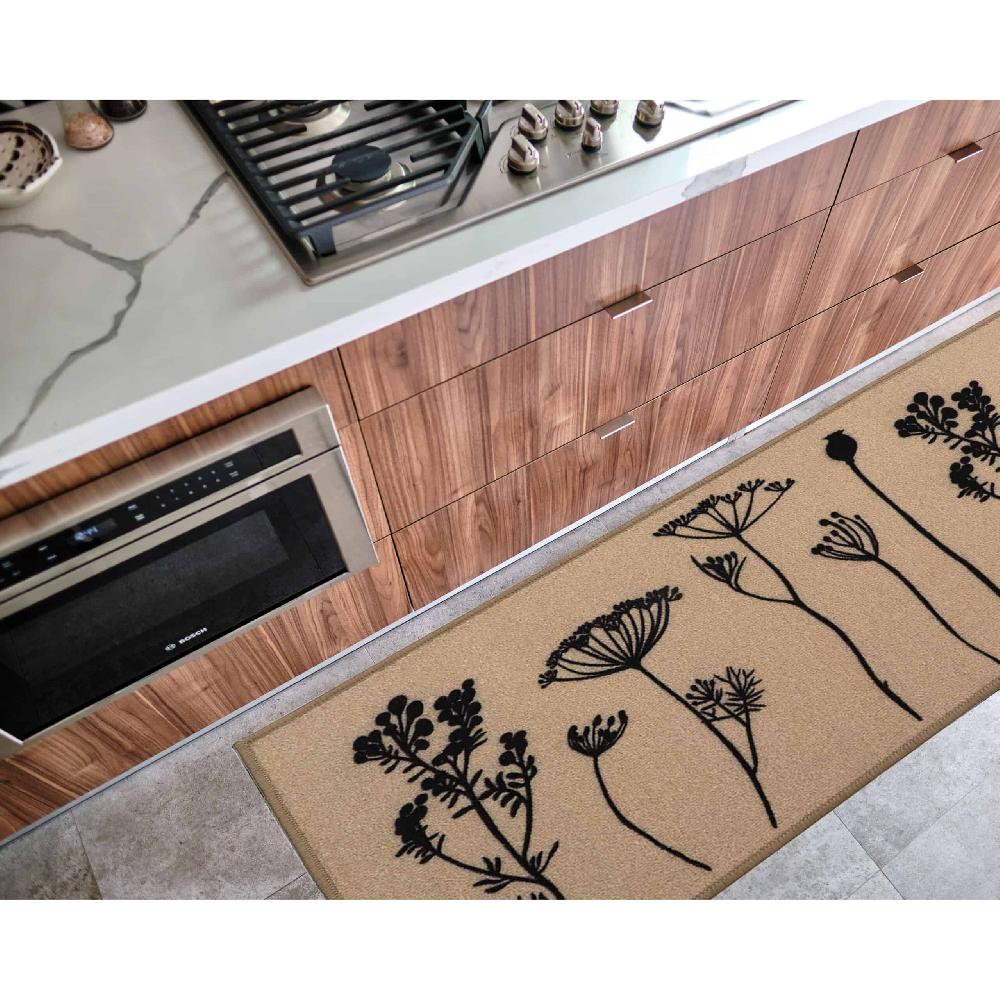 Evideco Wool Effect Wildflowers Kitchen Runner Rug 48 X 20 Inches Tan Black Home Accessories Kitchen Mats