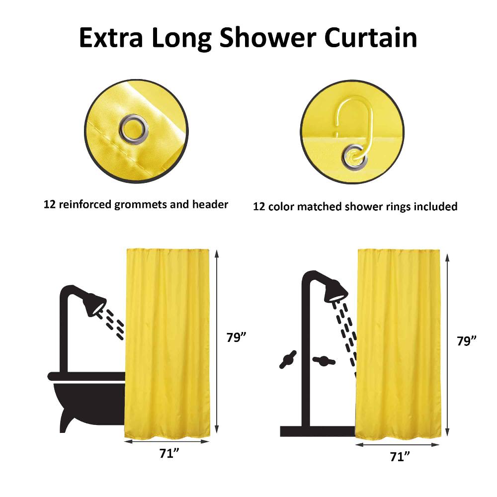 Evideco Yellow Extra Long Shower Curtain Polyester 12 Rings 79″L X 71″W Shower Accessories Shower Curtains