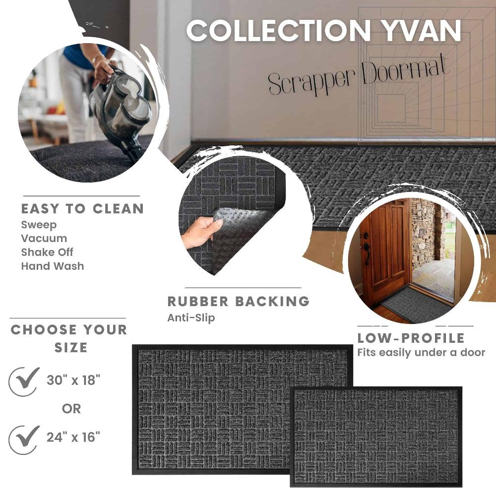 Evideco Yvan Modern Grey Checkerboard Outdoor Front Door Mat – Durable 30″ X 18″ Polypropylene Rubber Rug Home Accessories Door Mats Outdoor