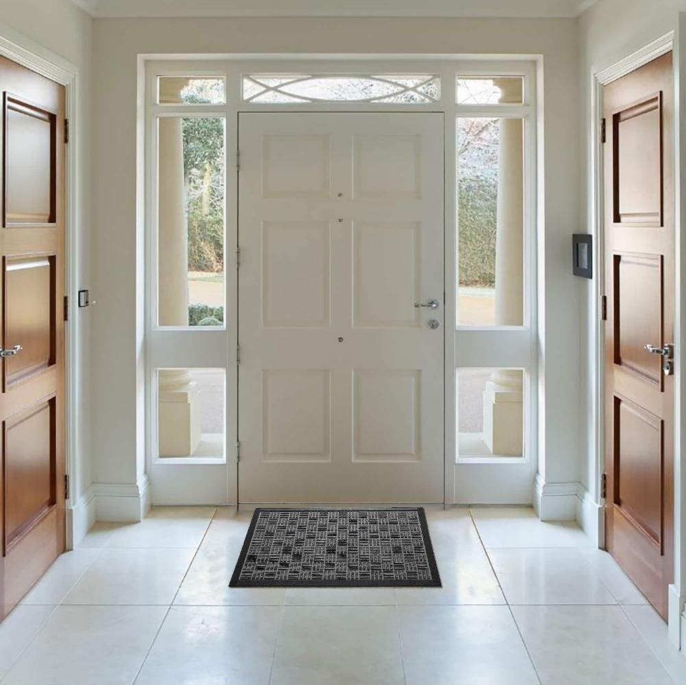 Evideco Yvan Modern Grey Checkerboard Outdoor Front Door Mat – Durable 30″ X 18″ Polypropylene Rubber Rug Home Accessories Door Mats Outdoor