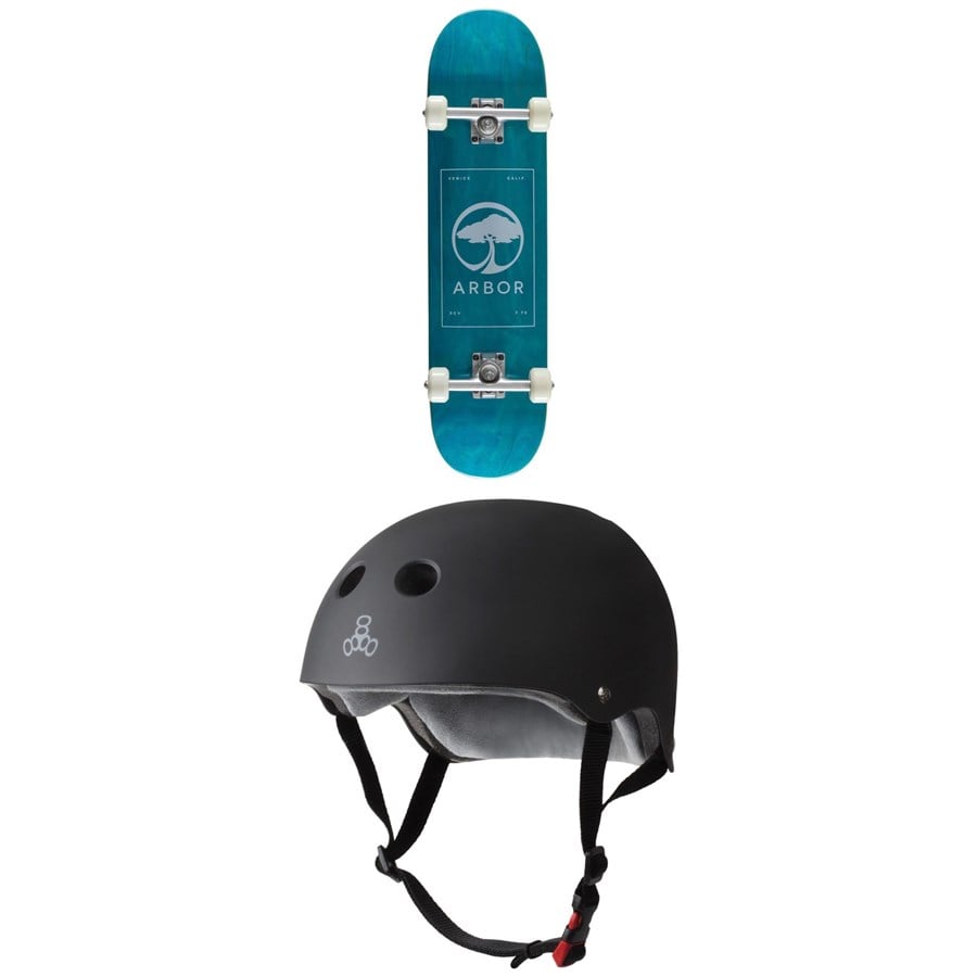 evo Arbor Street 7.75 Skateboard Complete + Triple 8 The Certfied Sweatsaver Skateboard Helmet