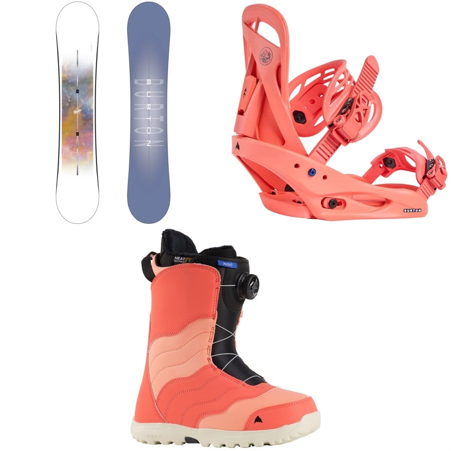 evo Burton Stylus Snowboard + Citizen Snowboard Bindings + Mint Boa Snowboard Boots - Women's 2025