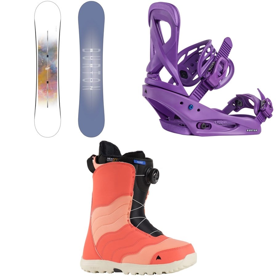Evo Burton Stylus Snowboard + Scribe Snowboard Bindings + Mint Boa Snowboard Boots - Women's 2025
