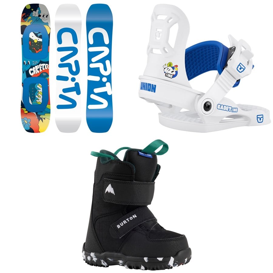 evo CAPiTA Micro Mini Snowboard + Union Cadet One Snowboard Bindings + Burton Mini Grom Snowboard Boots - Kids' 2026