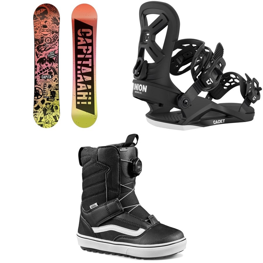 evo CAPiTA Scott Stevens Mini Snowboard + Union Cadet Snowboard Bindings + Vans Juvie Linerless Snowboard Boots - Kids' 2026
