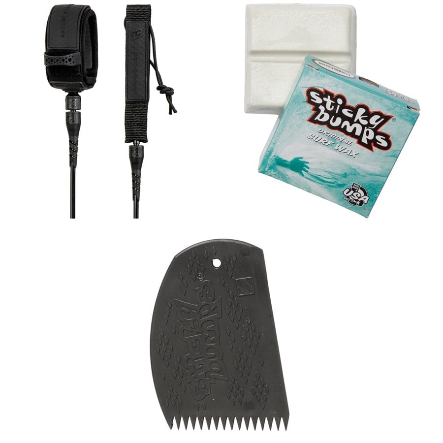 evo Creatures of Leisure Pro 7' Surf Leash + Sticky Bumps Basecoat Wax + Sticky Bumps Easy Grip Wax Comb