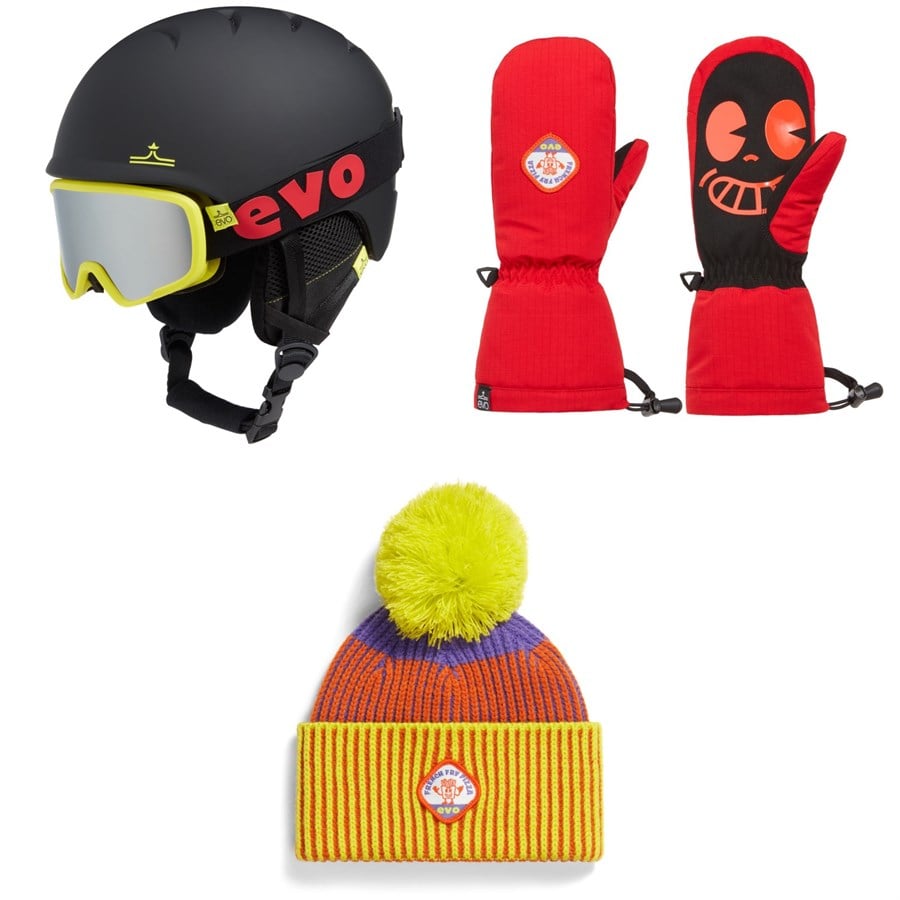 Evo Evo Sessel Helmet + Goggle Combo + Sessel Mittens + Sessel Polylana Pom Beanie - Kids'