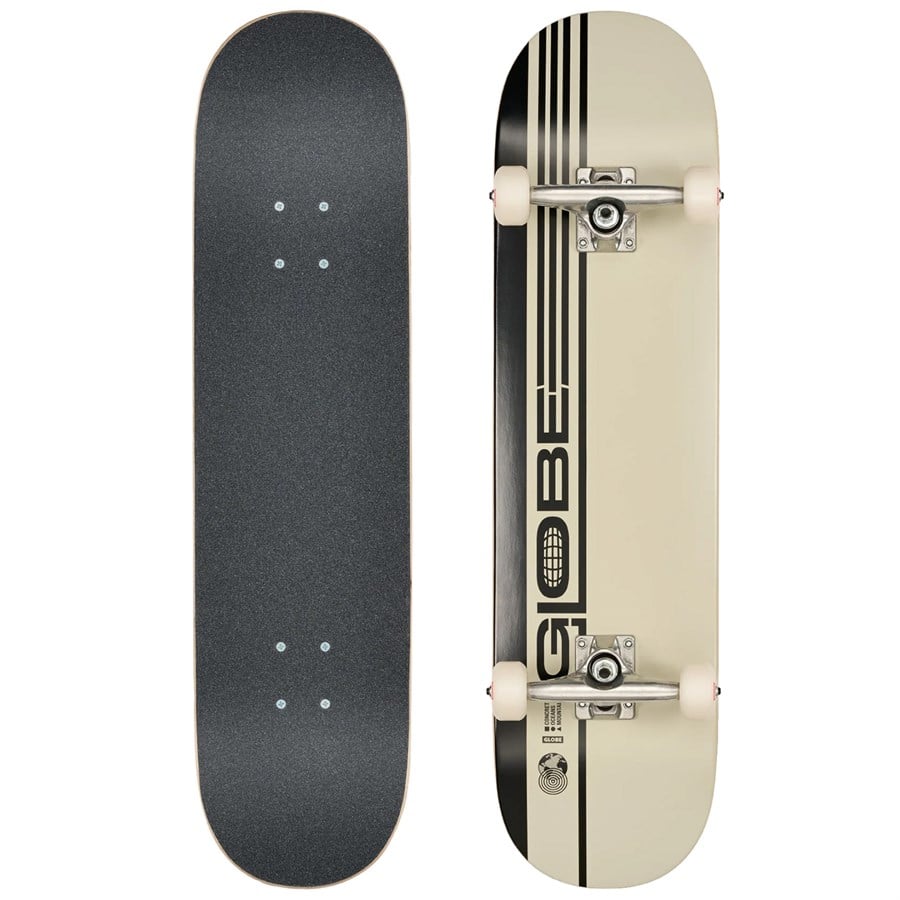 evo Globe G0 Strype Hard Black/Off-White 8.0 Complete Skateboard